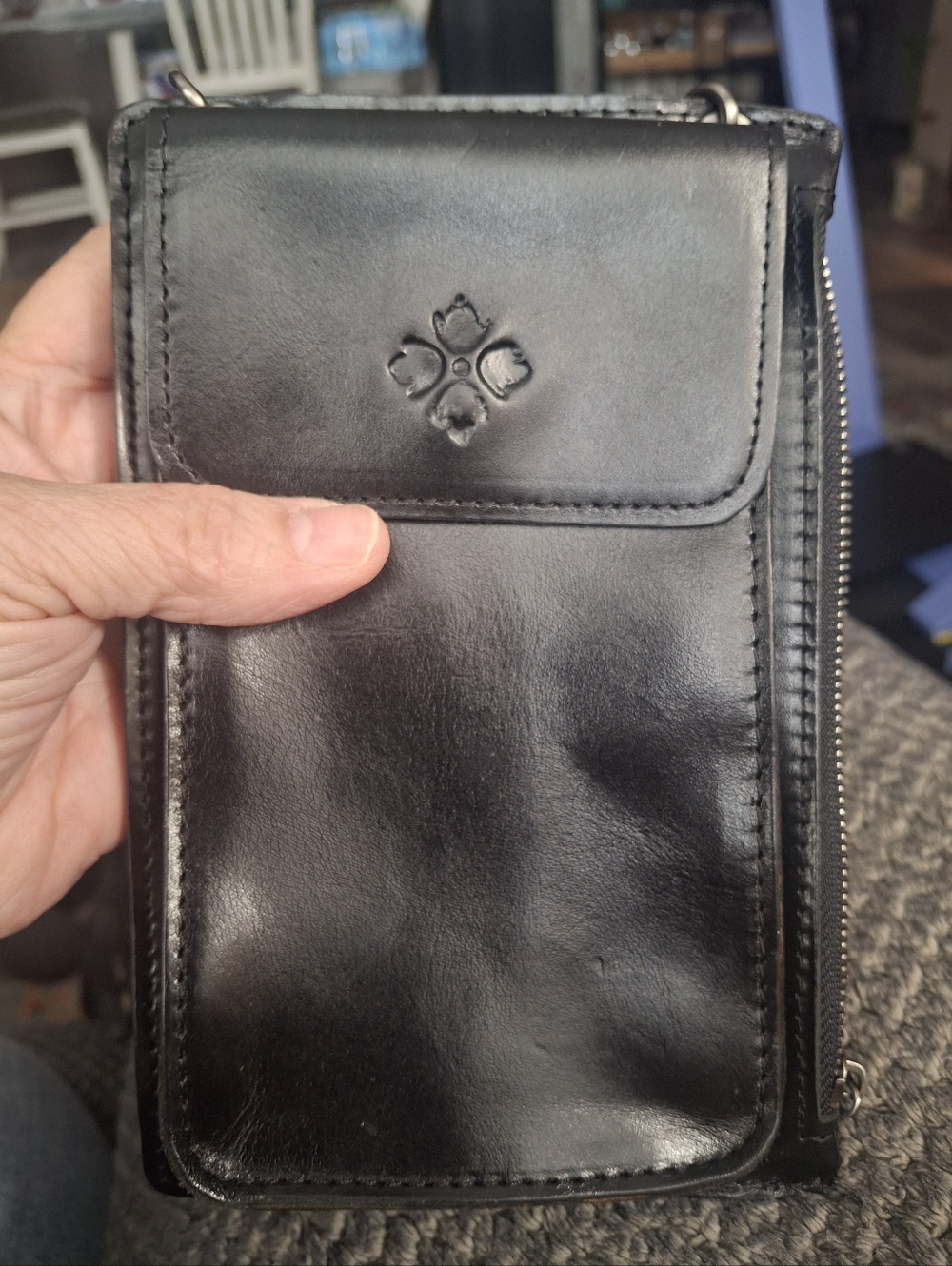 PATRICIA NASH Black Leather Crossbody Phone Pouch